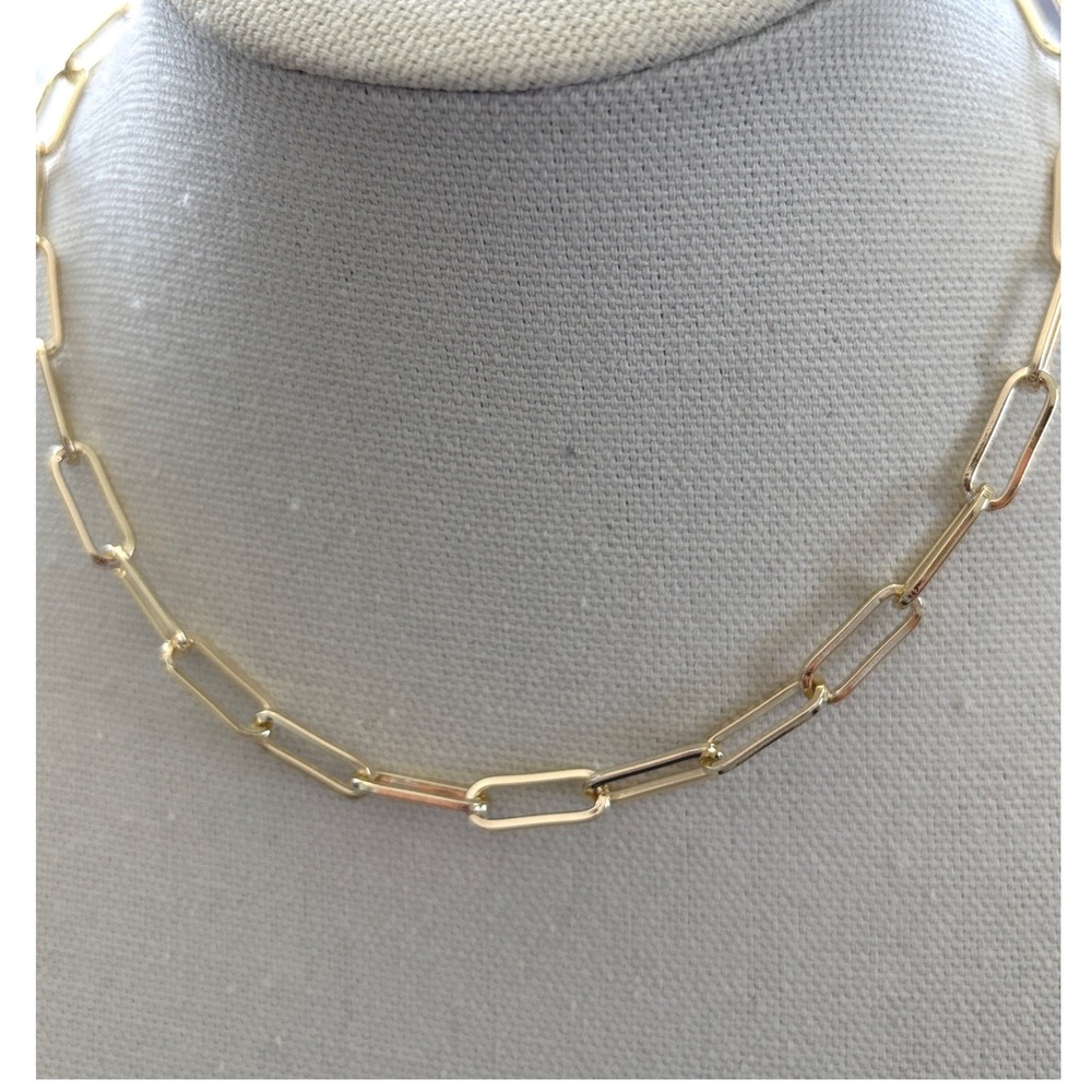 Necklace Gold Tone Metal Lobster Clasp Paperclip Link Chain Minimalist New